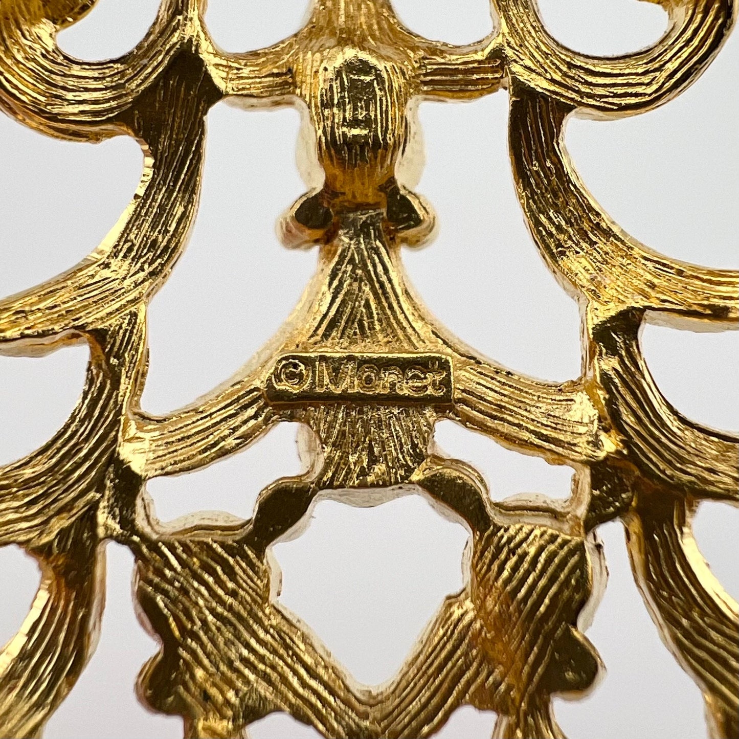 Vintage Brooch, Christmas Tree, Gold Tone, Rhinestone, Signed Monet.