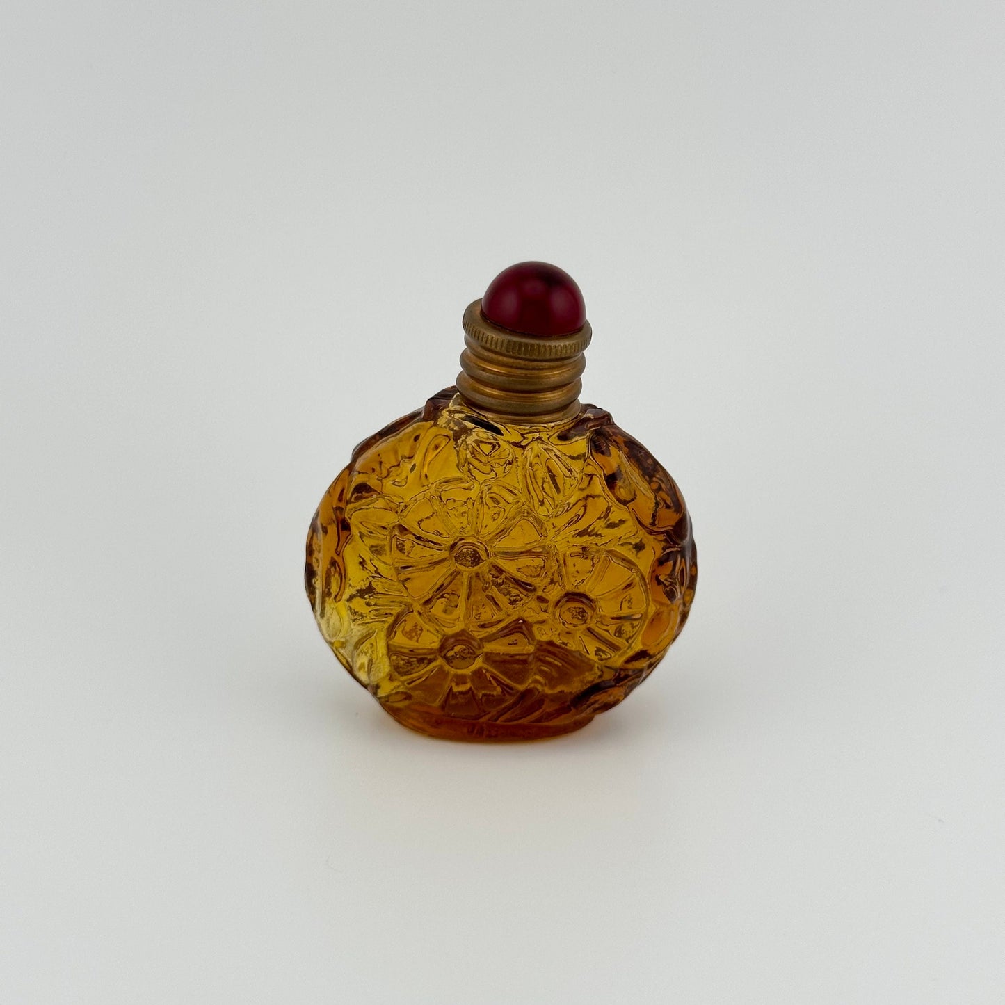 Vintage Perfume Bottle, Amber Art Deco Glass with Floral Design.