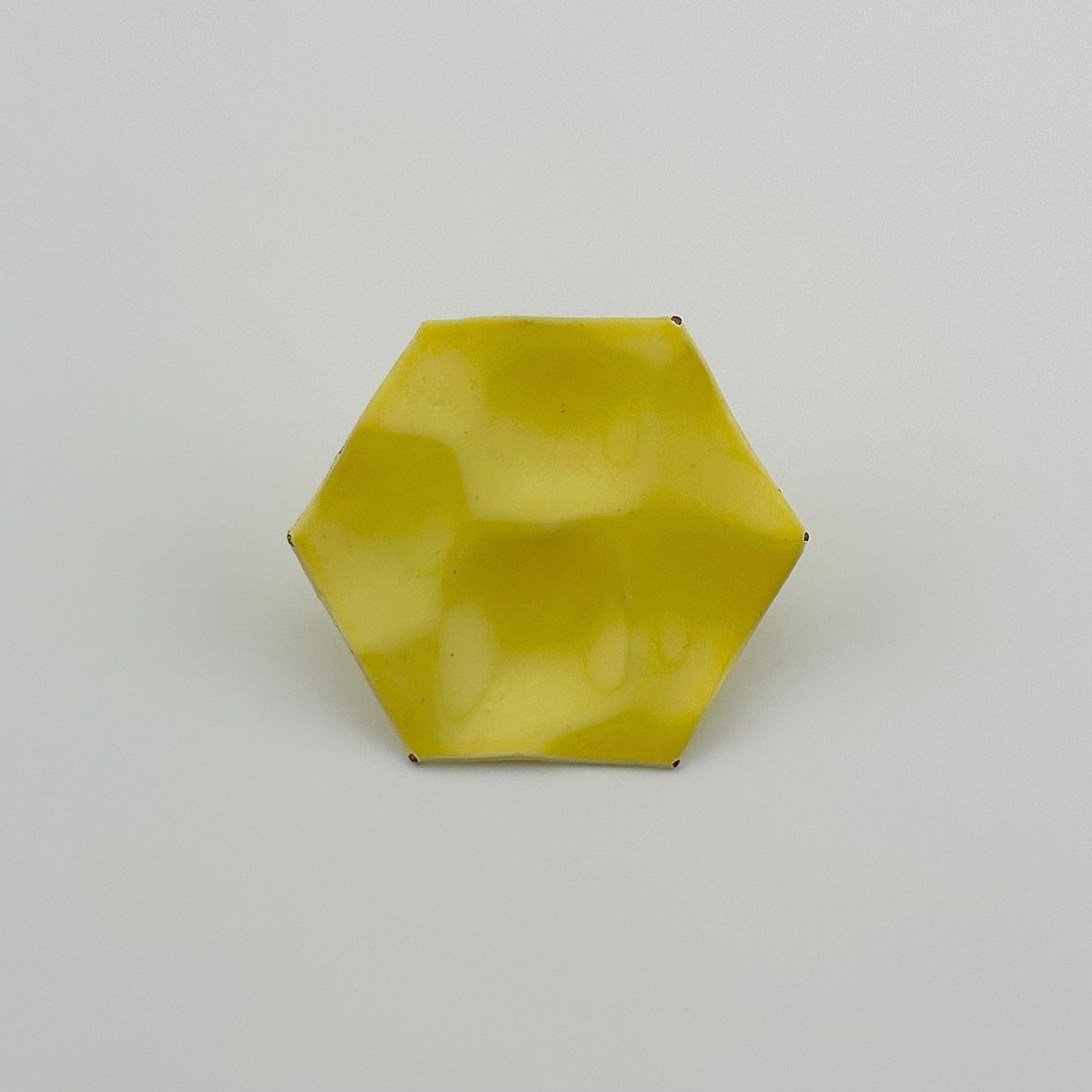 Vintage Metal Stud Earrings, Bright Yellow Hexagon in Shape with Circular Depressions.
