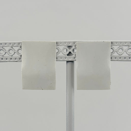 Vintage Metal Stud Earrings, White Wavy Rectangle Design.