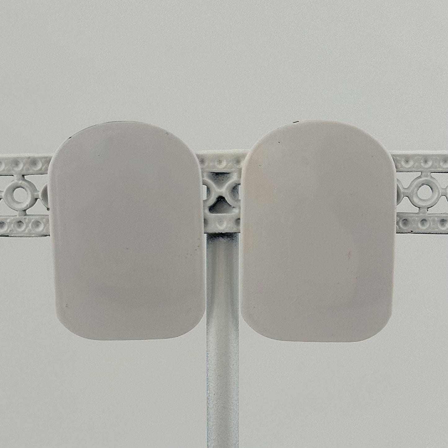 Vintage Metal Stud Earrings, White Rectangular Shaped with Rounded Top.