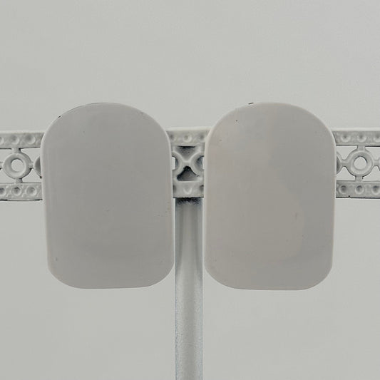 Vintage Metal Stud Earrings, White Rectangular Shaped with Rounded Top.