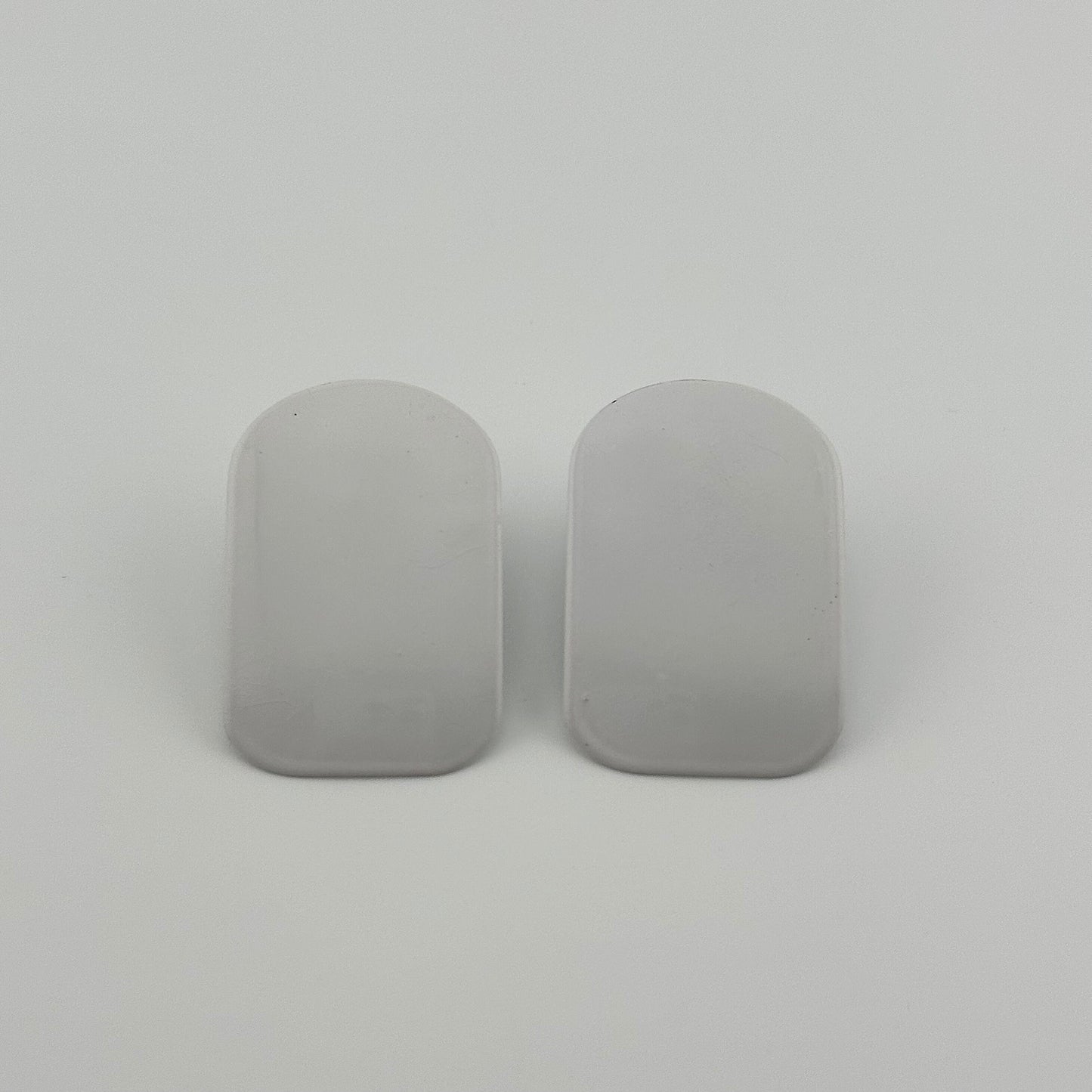 Vintage Metal Stud Earrings, White Rectangular Shaped with Rounded Top.