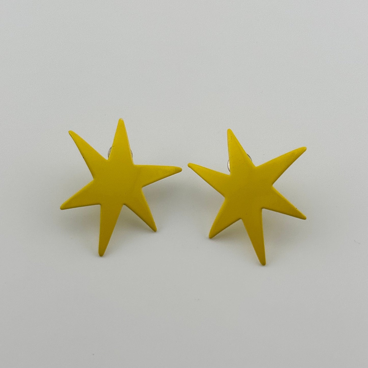 Vintage Metal Stud Earrings, Yellow Star Shaped.
