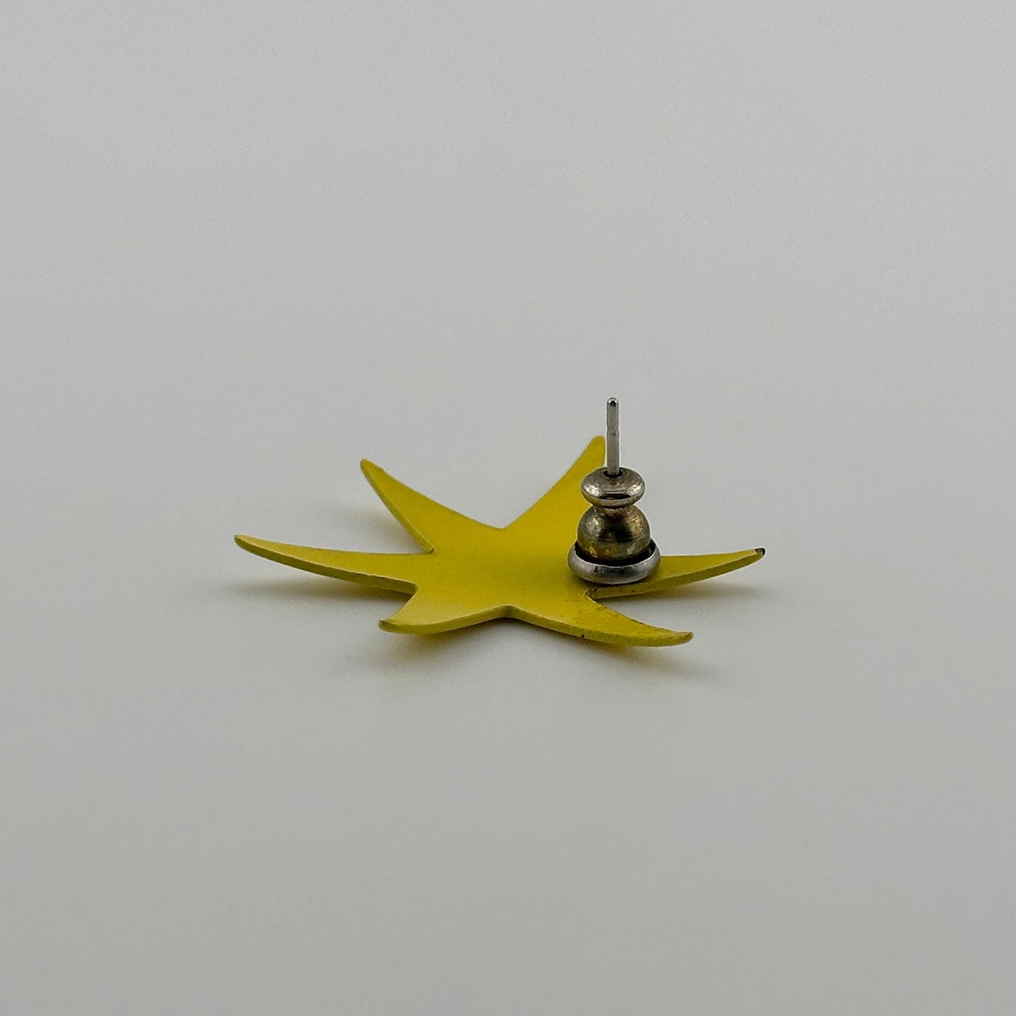 Vintage Metal Stud Earrings, Yellow Star Shaped.