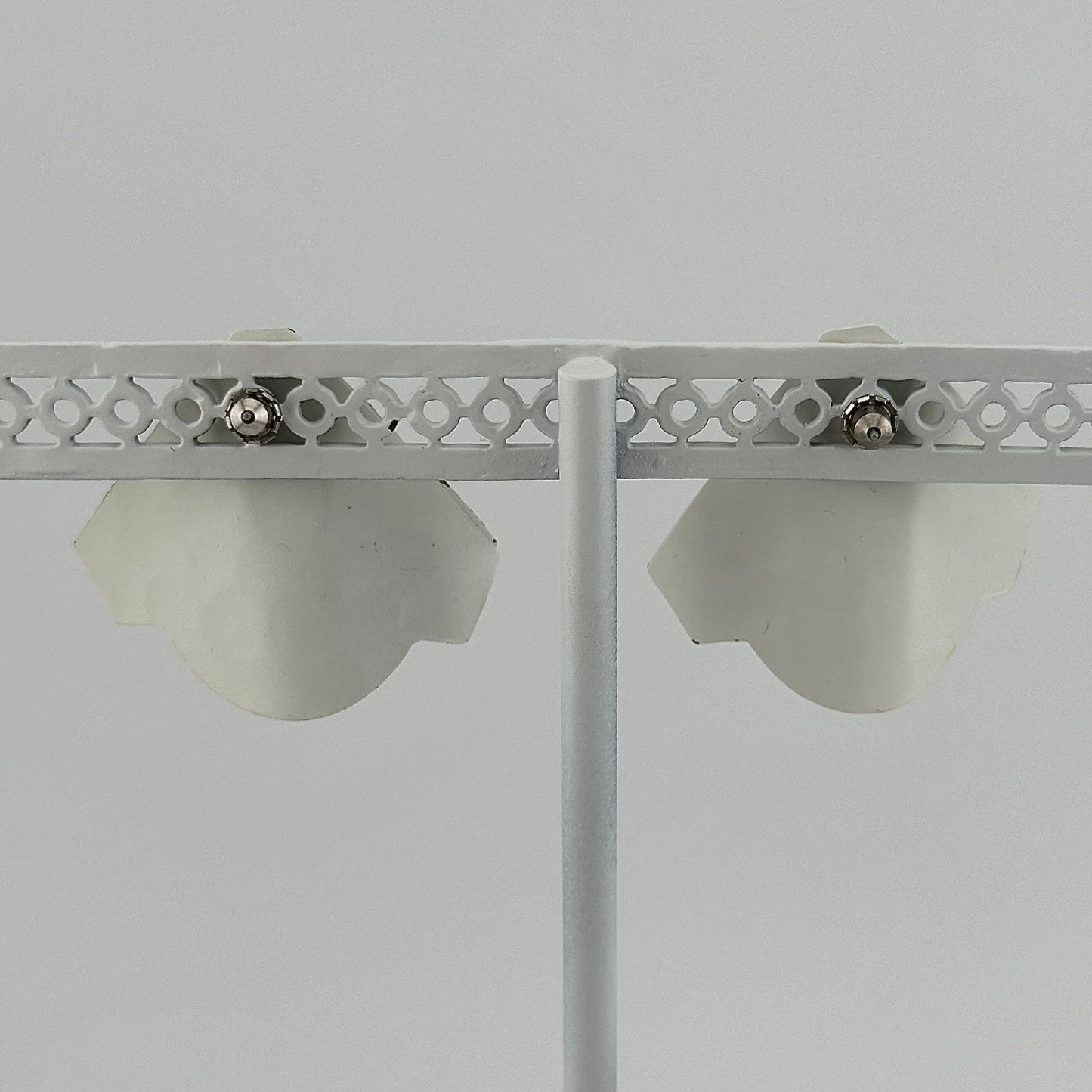 Vintage Metal Stud Earrings, White Circle Depression Design.