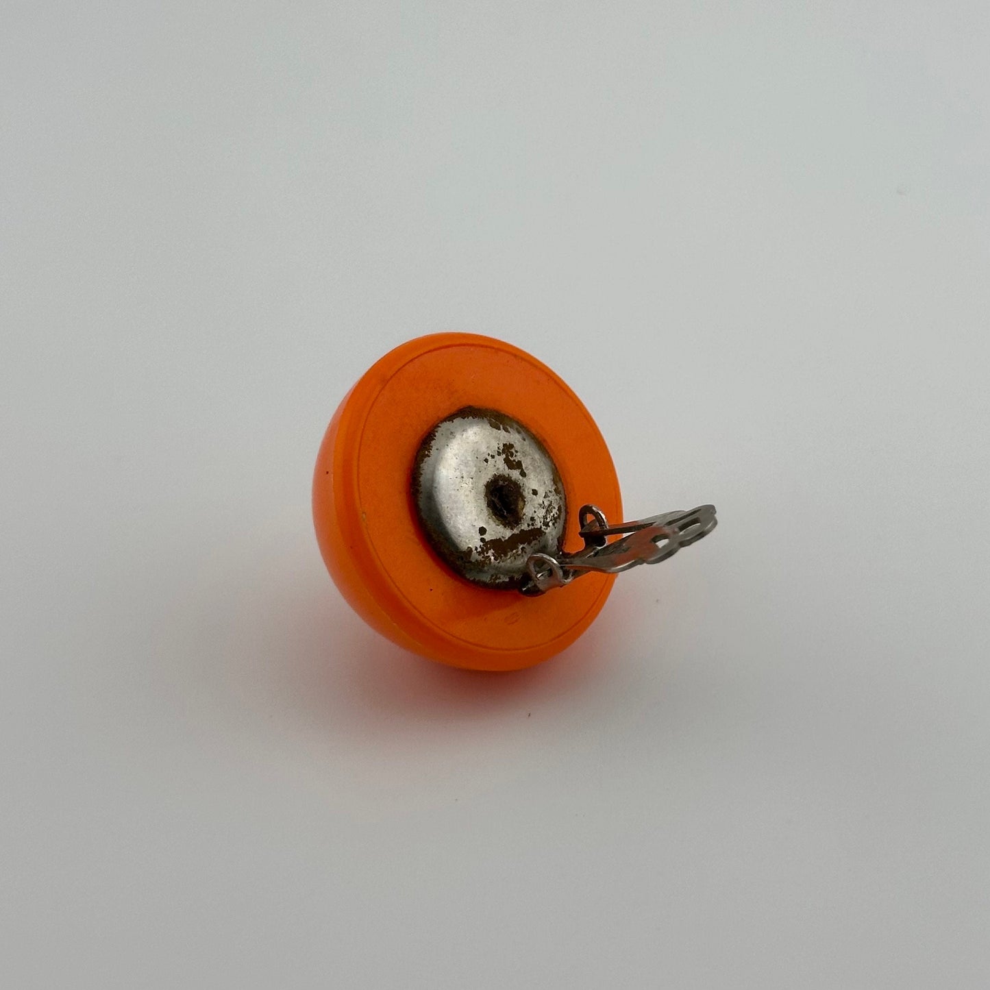 Vintage Clip-on Earrings, Neon Orange with Silver Back.