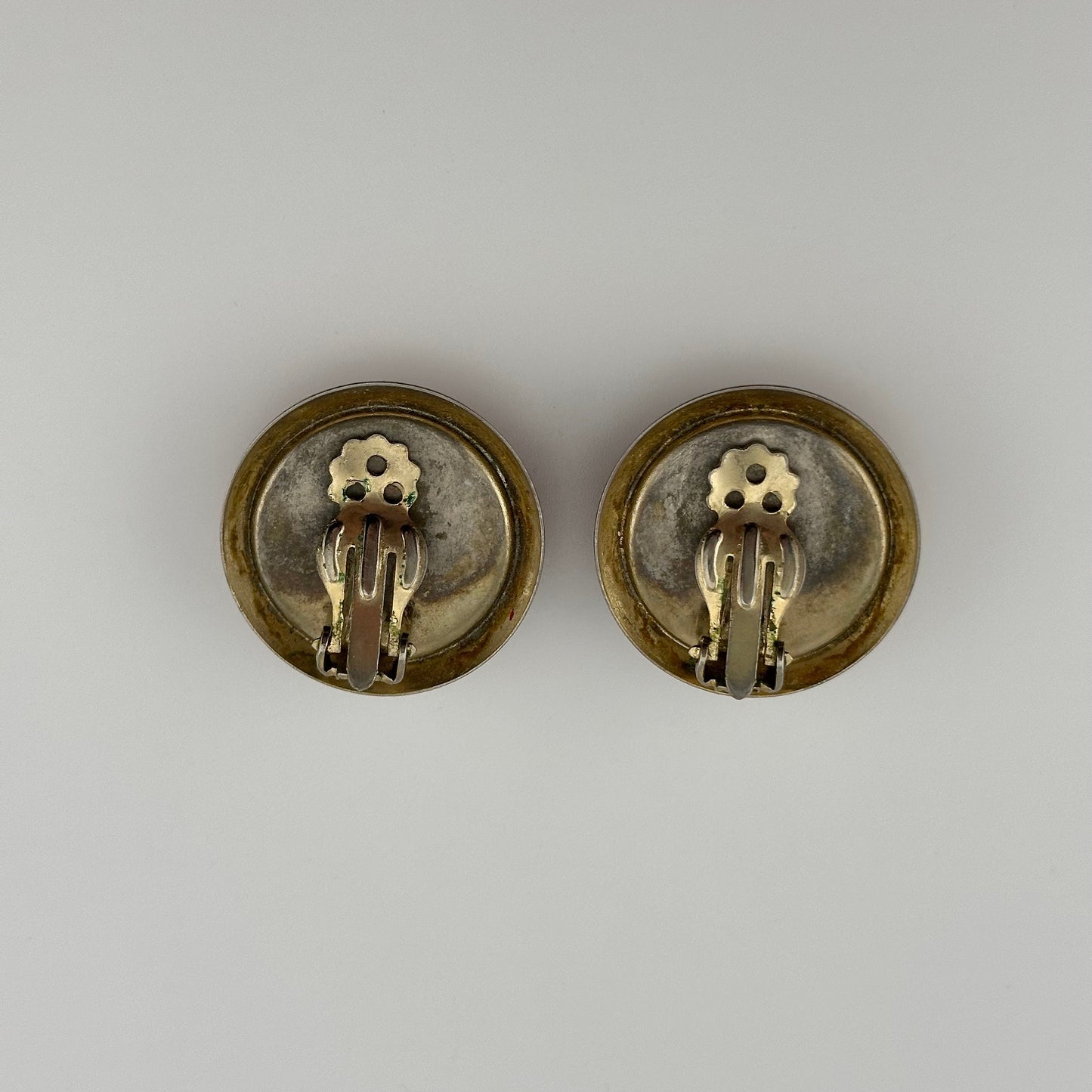 Vintage Clip-on Earrings, Red with Gold Back.