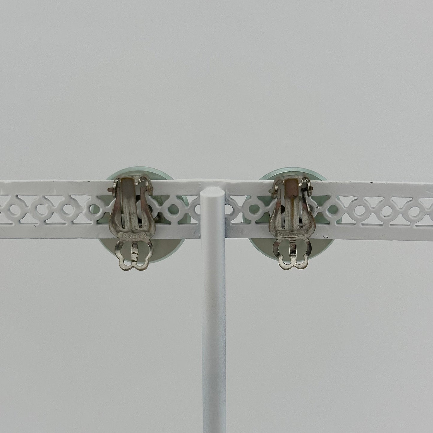 Vintage Clip On Earrings, Seafoam Green with Silver Back, Made in Japan.