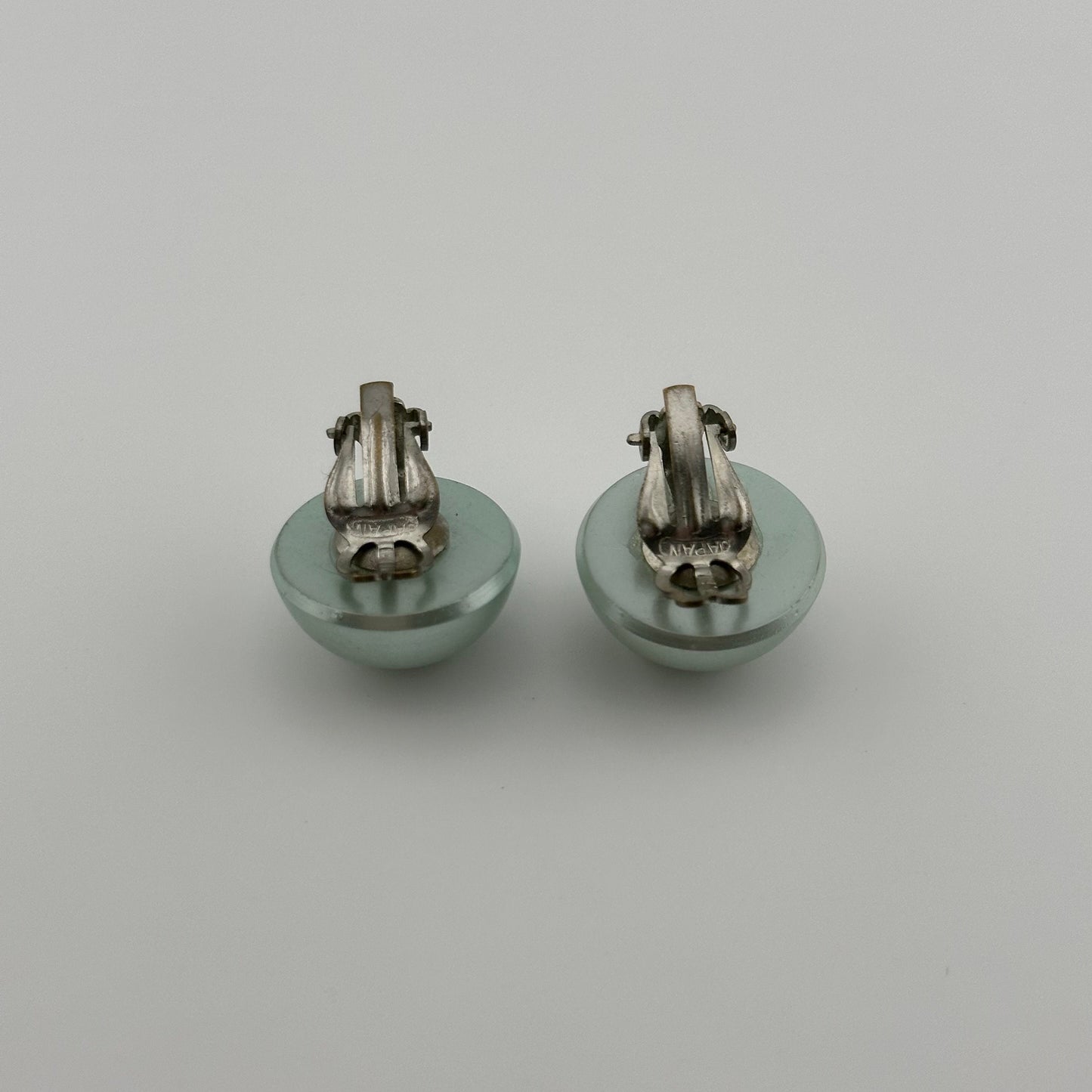Vintage Clip On Earrings, Seafoam Green with Silver Back, Made in Japan.