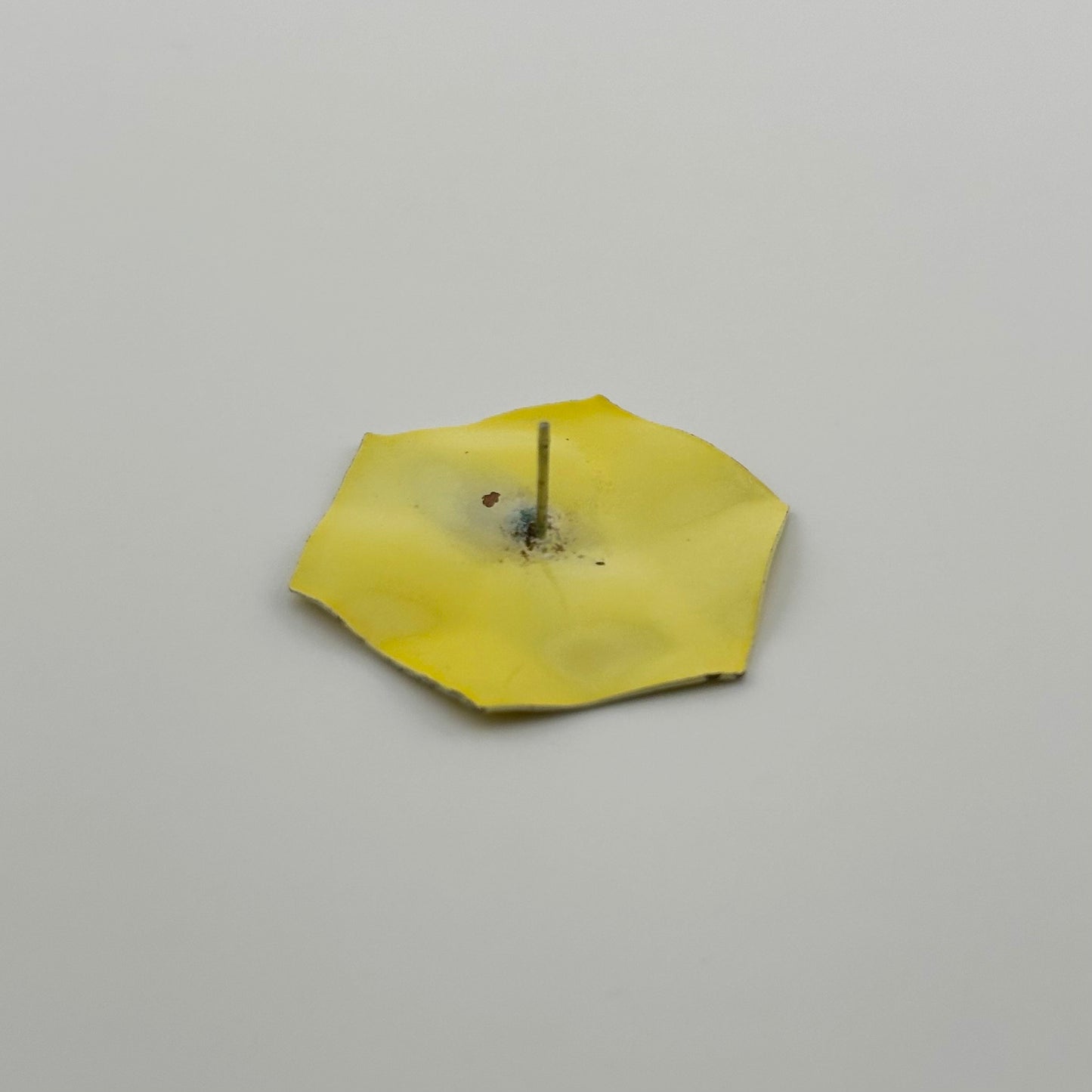 Vintage Metal Stud Earrings, Bright Yellow Hexagon in Shape with Circular Depressions.