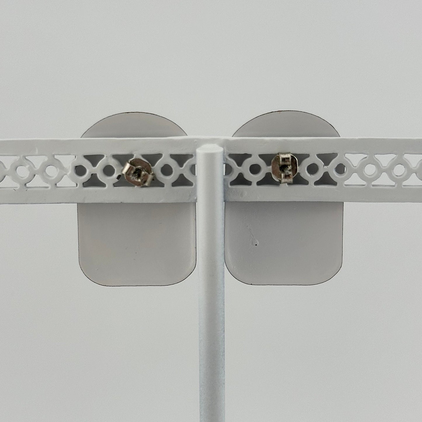 Vintage Metal Stud Earrings, White Rectangular Shaped with Rounded Top.