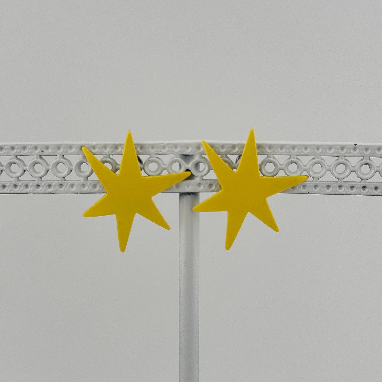 Vintage Metal Stud Earrings, Yellow Star Shaped.