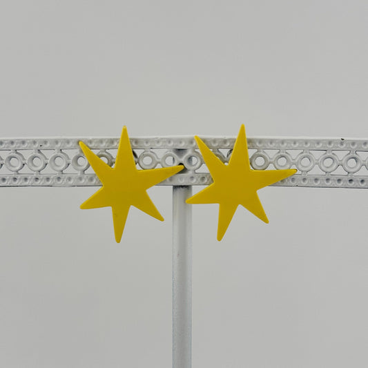 Vintage Metal Stud Earrings, Yellow Star Shaped.