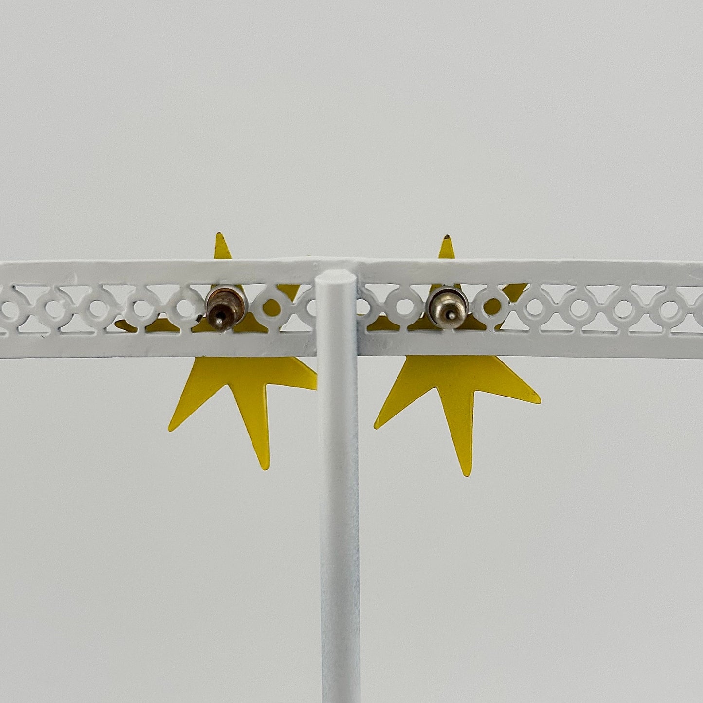 Vintage Metal Stud Earrings, Yellow Star Shaped.