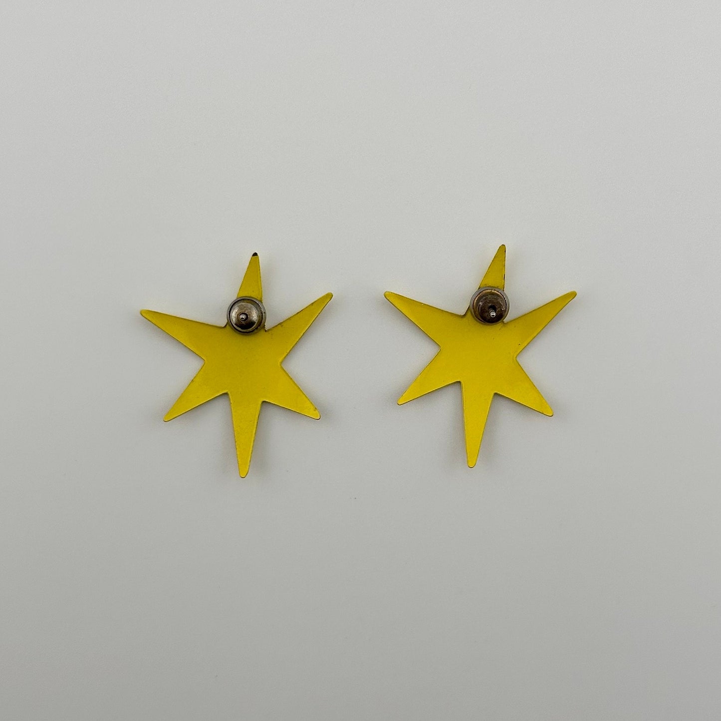 Vintage Metal Stud Earrings, Yellow Star Shaped.