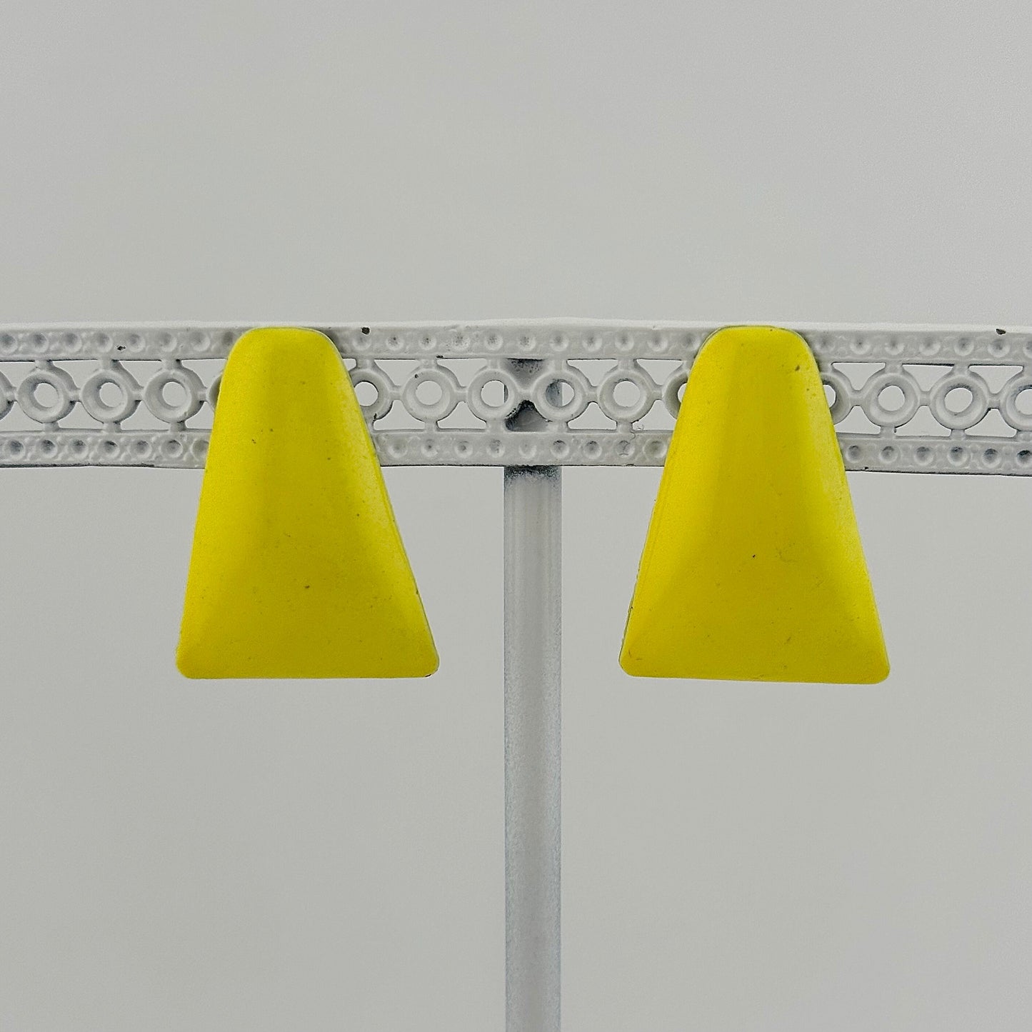 Vintage Metal Post Earrings, Fun Yellow Triangle Shape.