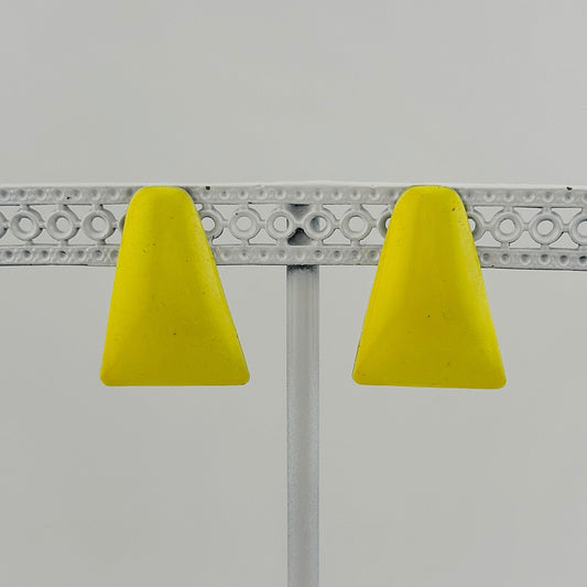 Vintage Metal Post Earrings, Fun Yellow Triangle Shape.