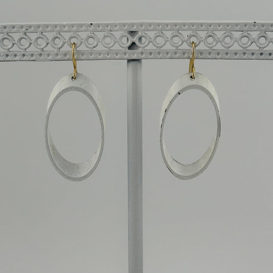 Vintage Metal Earrings, White, Oval, Hanging Earrings.