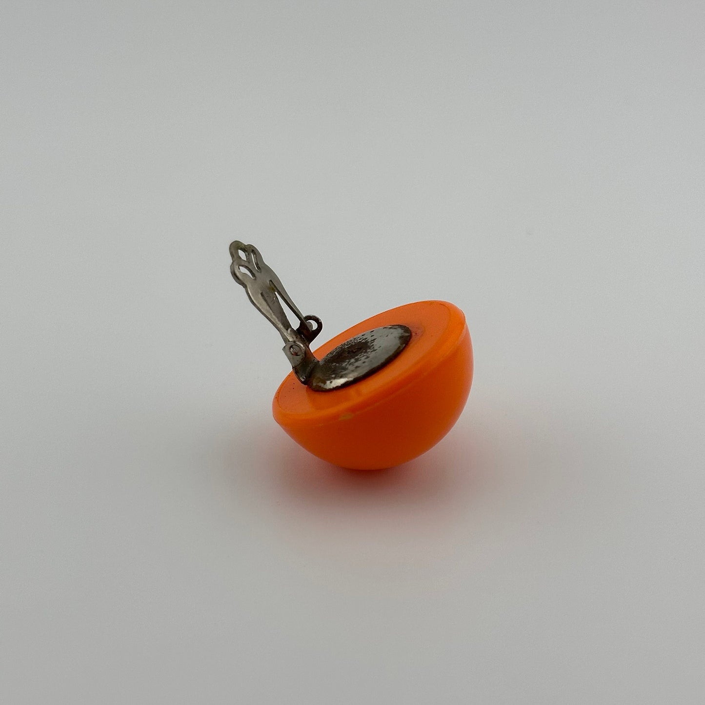Vintage Clip-on Earrings, Neon Orange with Silver Back.