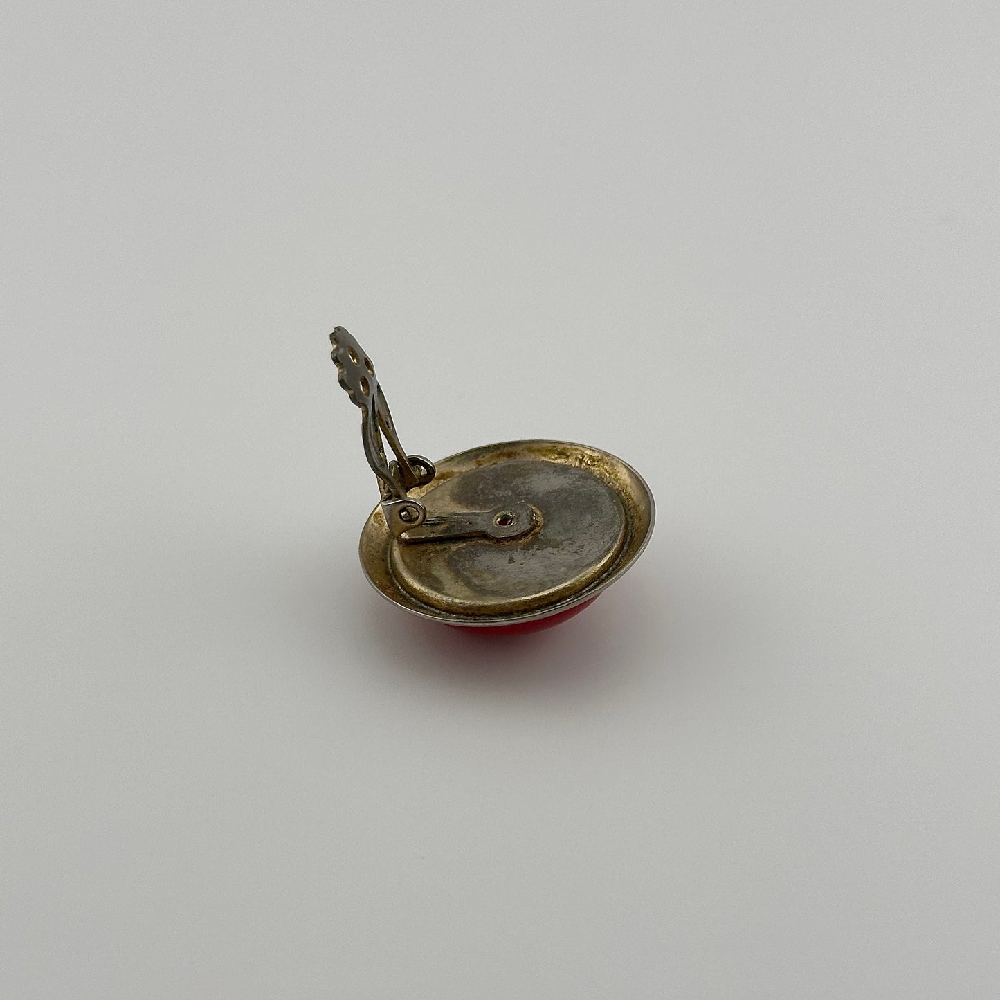 Vintage Clip-on Earrings, Red with Gold Back.