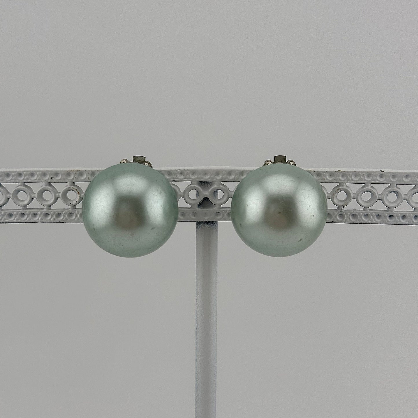 Vintage Clip On Earrings, Seafoam Green with Silver Back, Made in Japan.