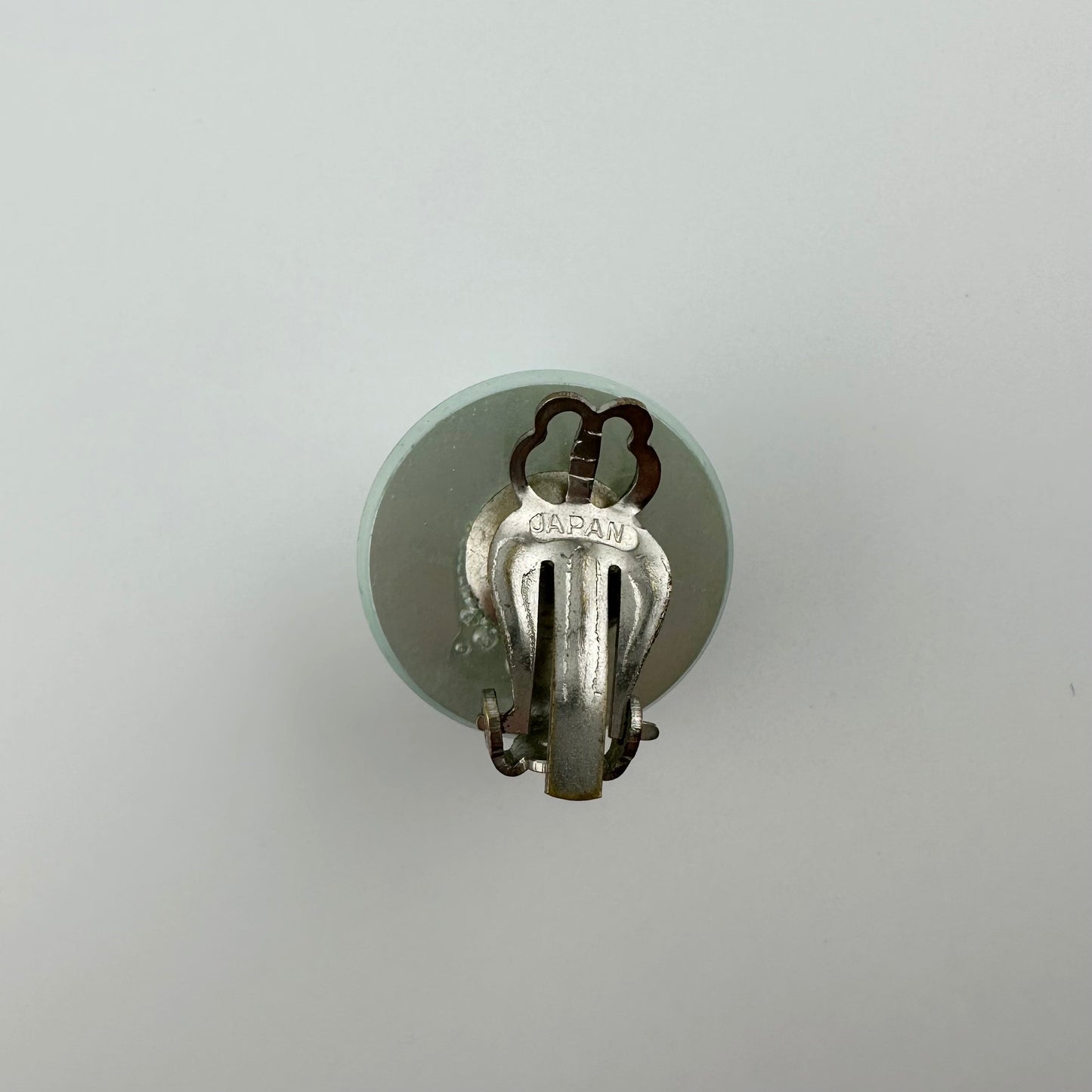Vintage Clip On Earrings, Seafoam Green with Silver Back, Made in Japan.