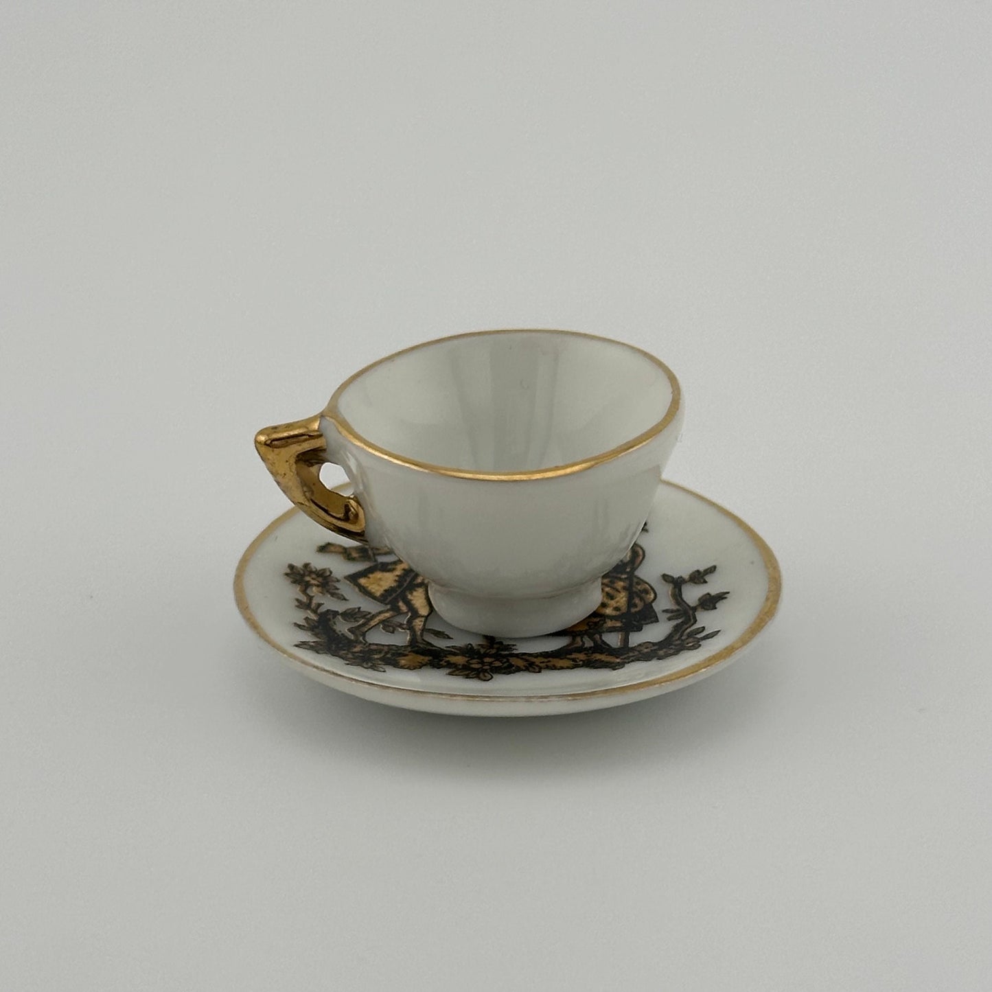 Vintage Miniature Tea Cup and Saucer with Gold Accents from Japan