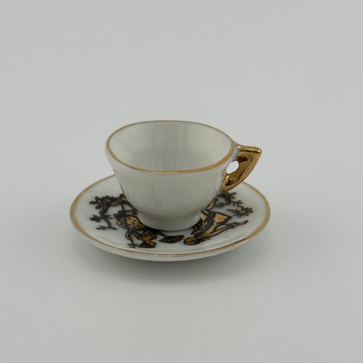 Vintage Miniature Tea Cup and Saucer with Gold Accents from Japan