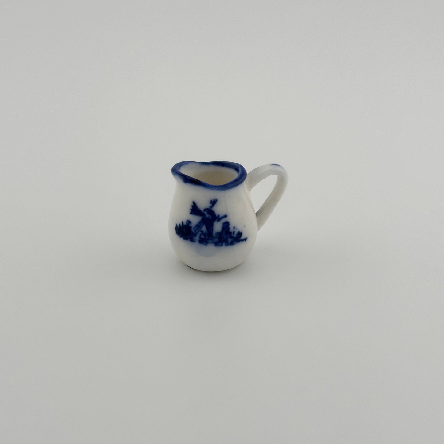 Vintage Miniatures, Hand Painted White and Blue Pitcher, Made in Taiwan.