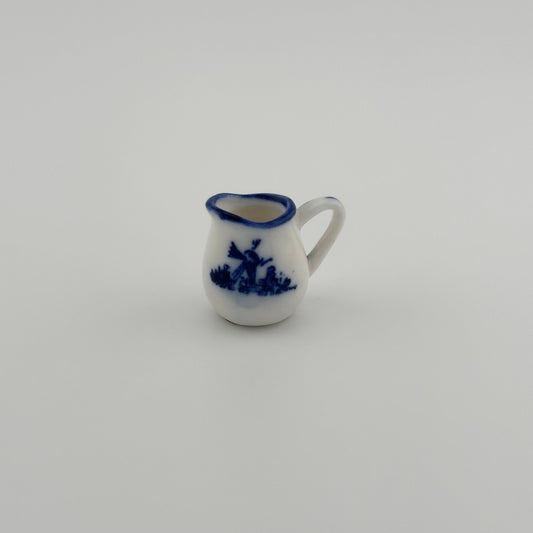 Vintage Miniatures, Hand Painted White and Blue Pitcher, Made in Taiwan.