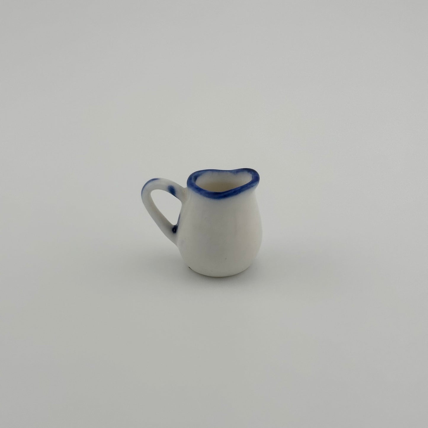 Vintage Miniatures, Hand Painted White and Blue Pitcher, Made in Taiwan.