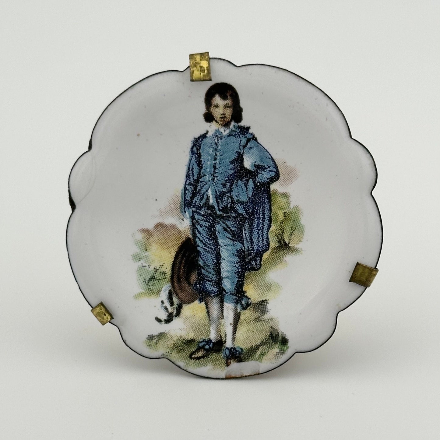 Vintage Miniatures, Porcelain Plate, Stand Included, Blue Boy Gainsborough, Gold Rim.