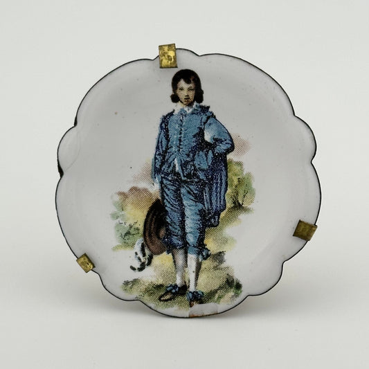 Vintage Miniatures, Porcelain Plate, Stand Included, Blue Boy Gainsborough, Gold Rim.