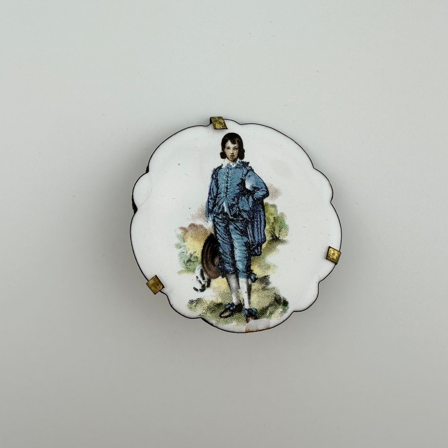 Vintage Miniatures, Porcelain Plate, Stand Included, Blue Boy Gainsborough, Gold Rim.