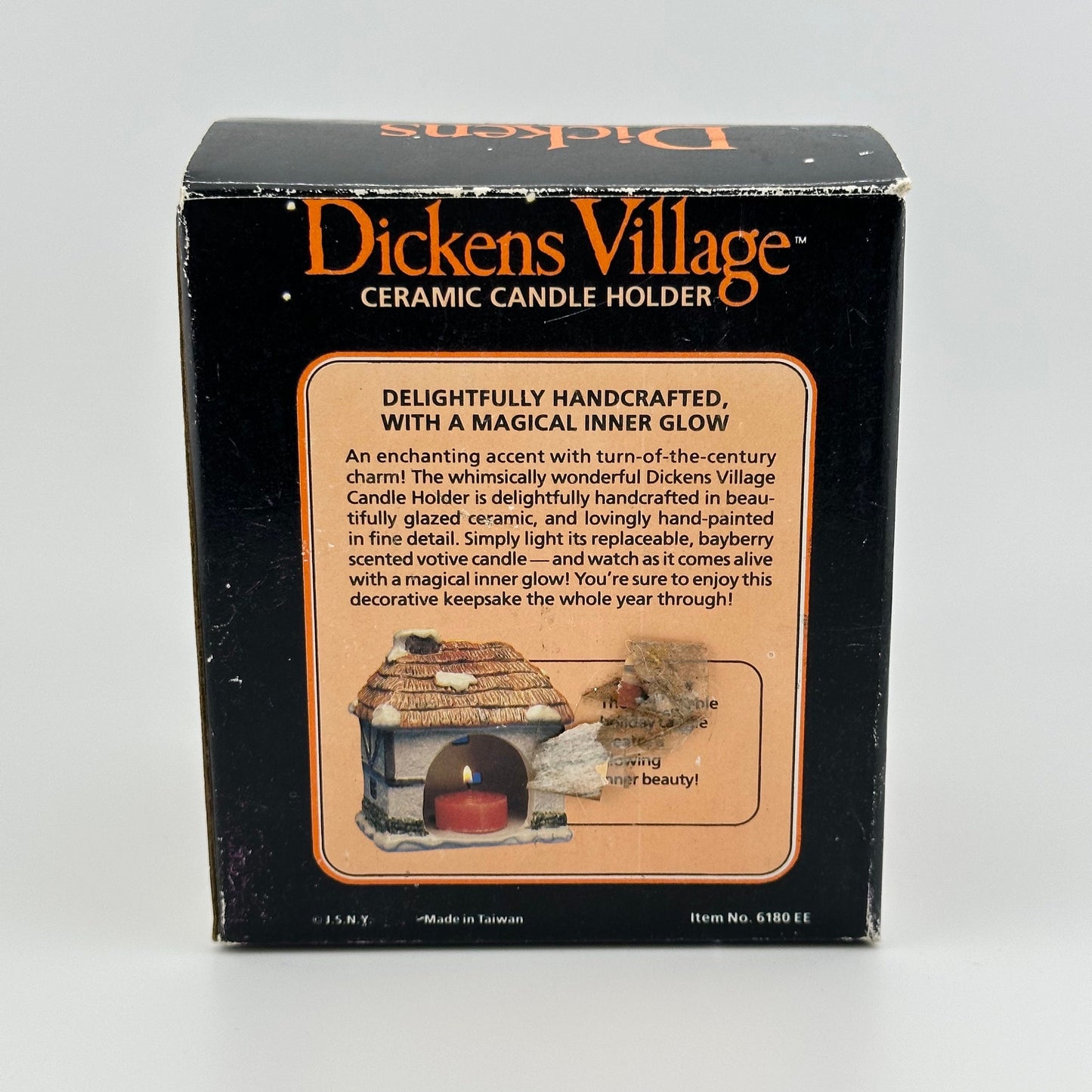 Vintage Ceramic Candle Holder of Village Inn by Dickens Village, In Original Box