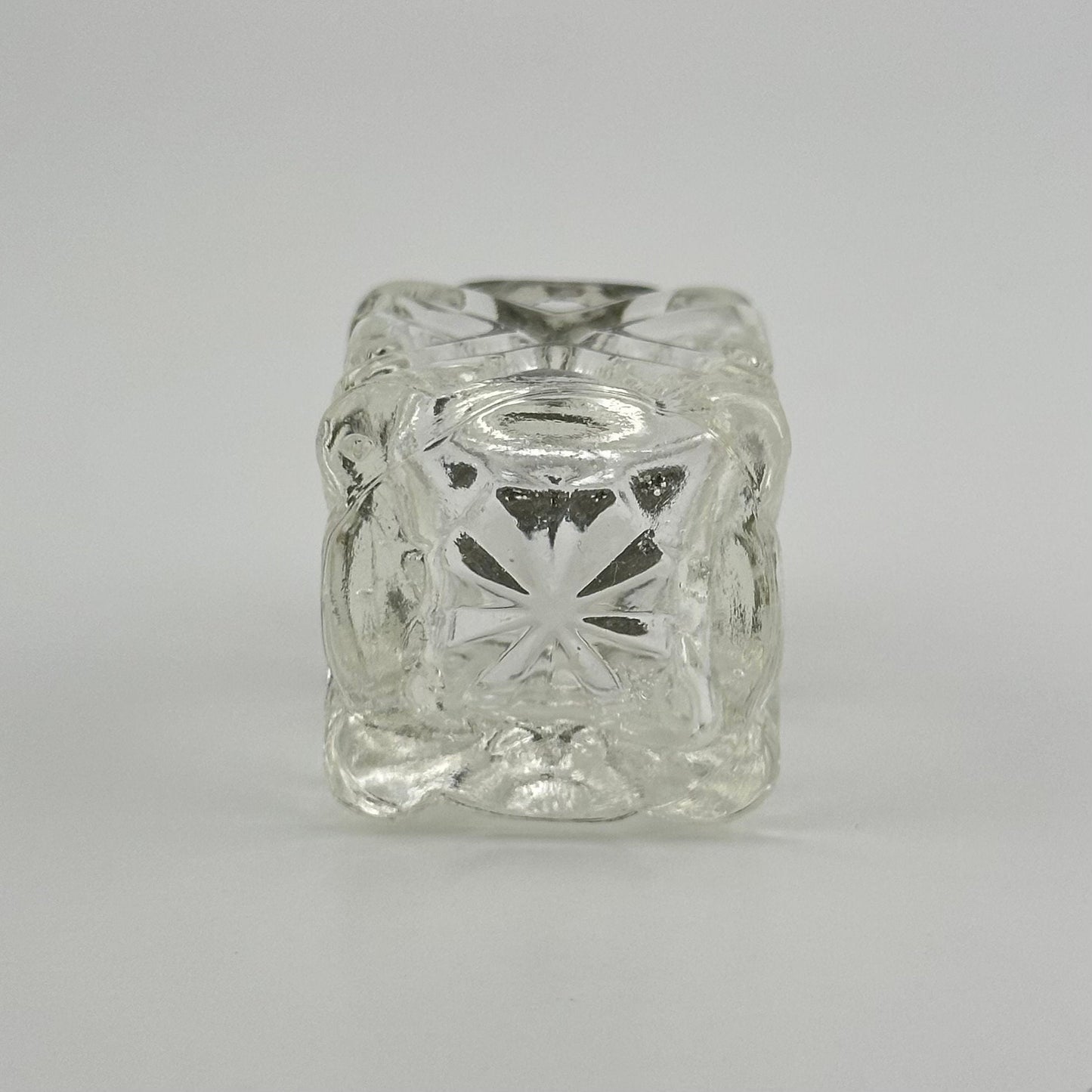 Vintage Salt and Pepper Shaker Set, Square Pressed Glass with Chrome Lid.