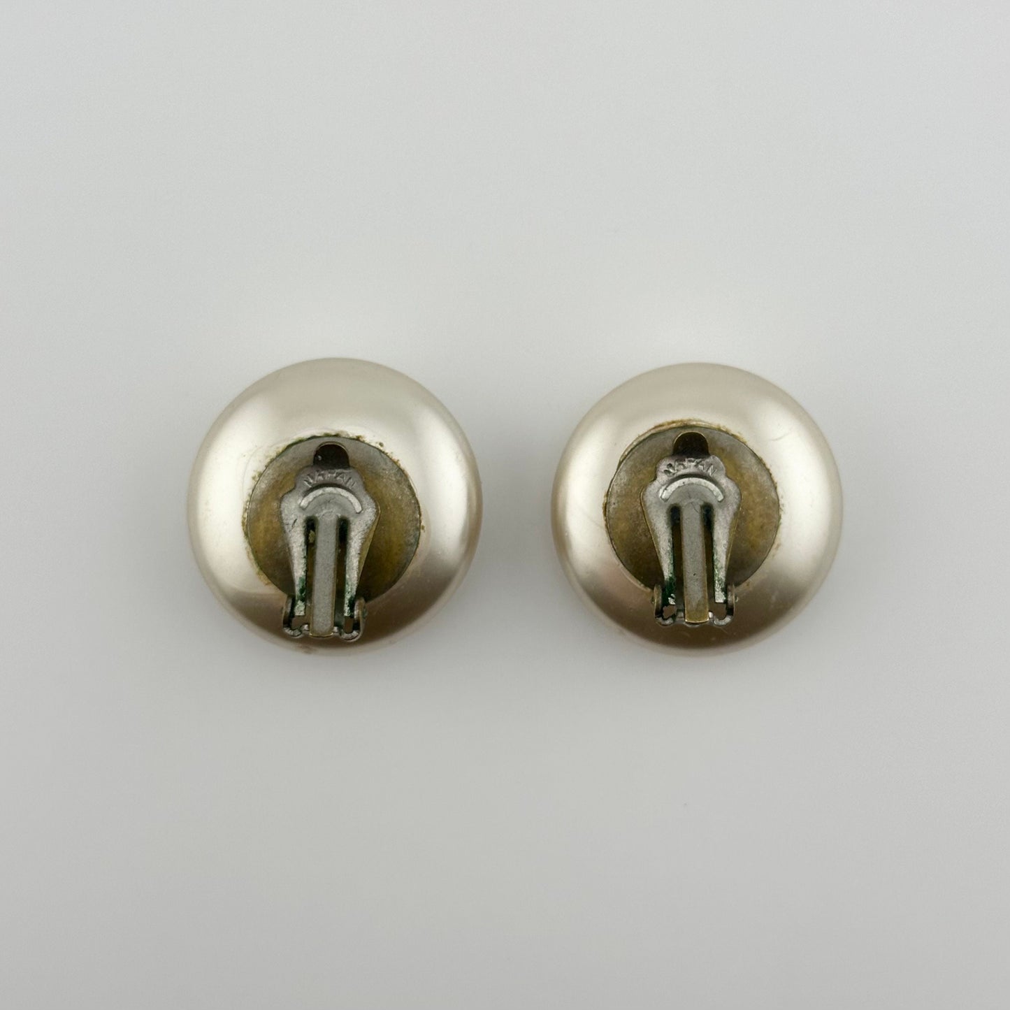 Vintage Clip-On Plastic Earrings, Iridescent White, Made in Japan.