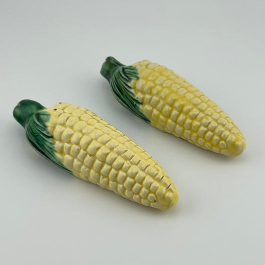 Vintage Salt & Pepper Shakers in Shape of Corn Cobs with Tray by Elbe Art