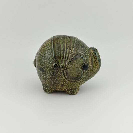 Vintage Green Elephant Ceramic Salt or Pepper Shaker, Maker Unknown.