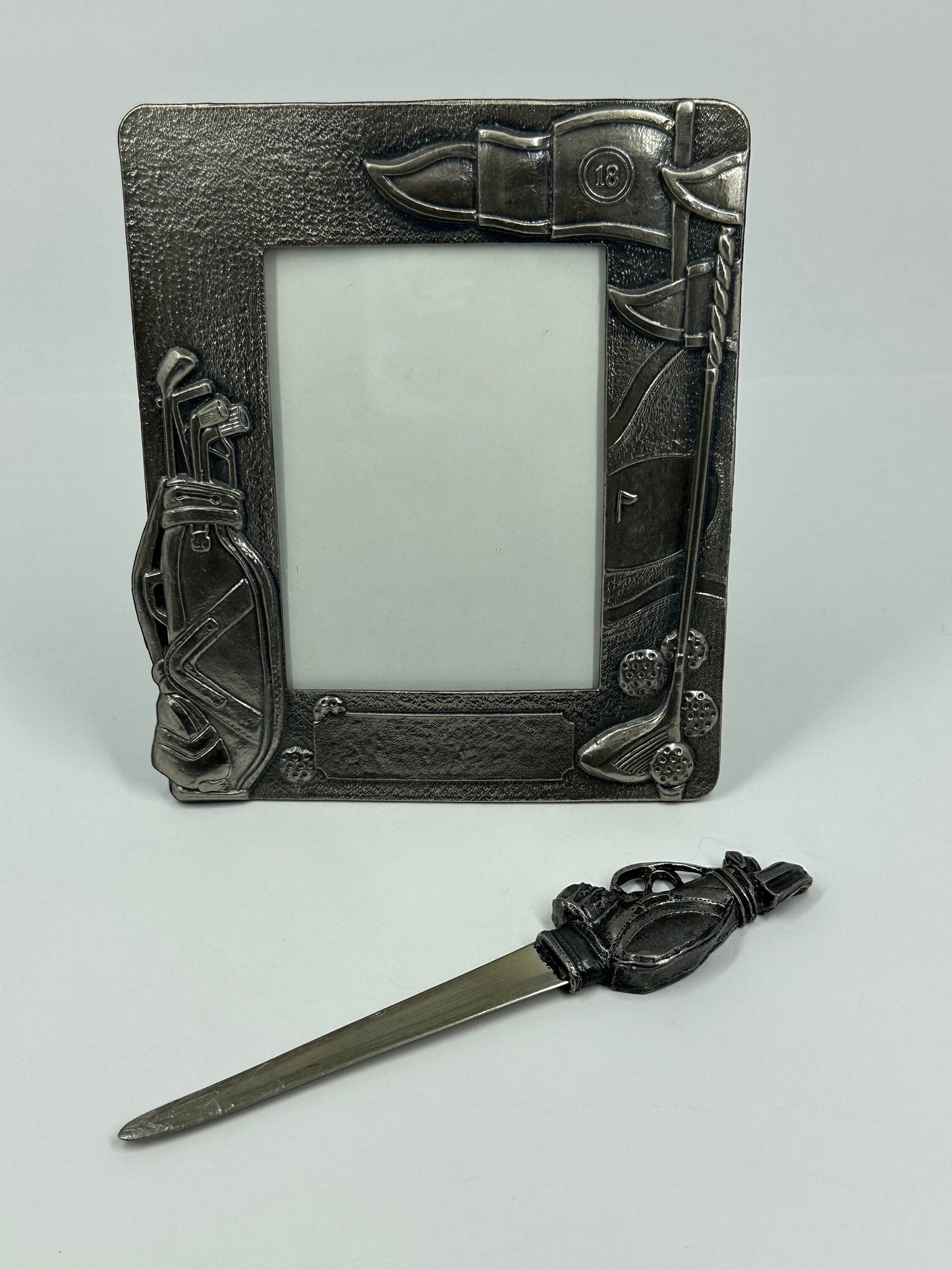 Vintage Golf Gift Set Includes Pewter Picture Frame and Golf Bag Letter Opener