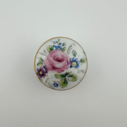 Vintage Trinket Box Made of Porcelain in Floral Rose Design with Gold Trim, Portugal
