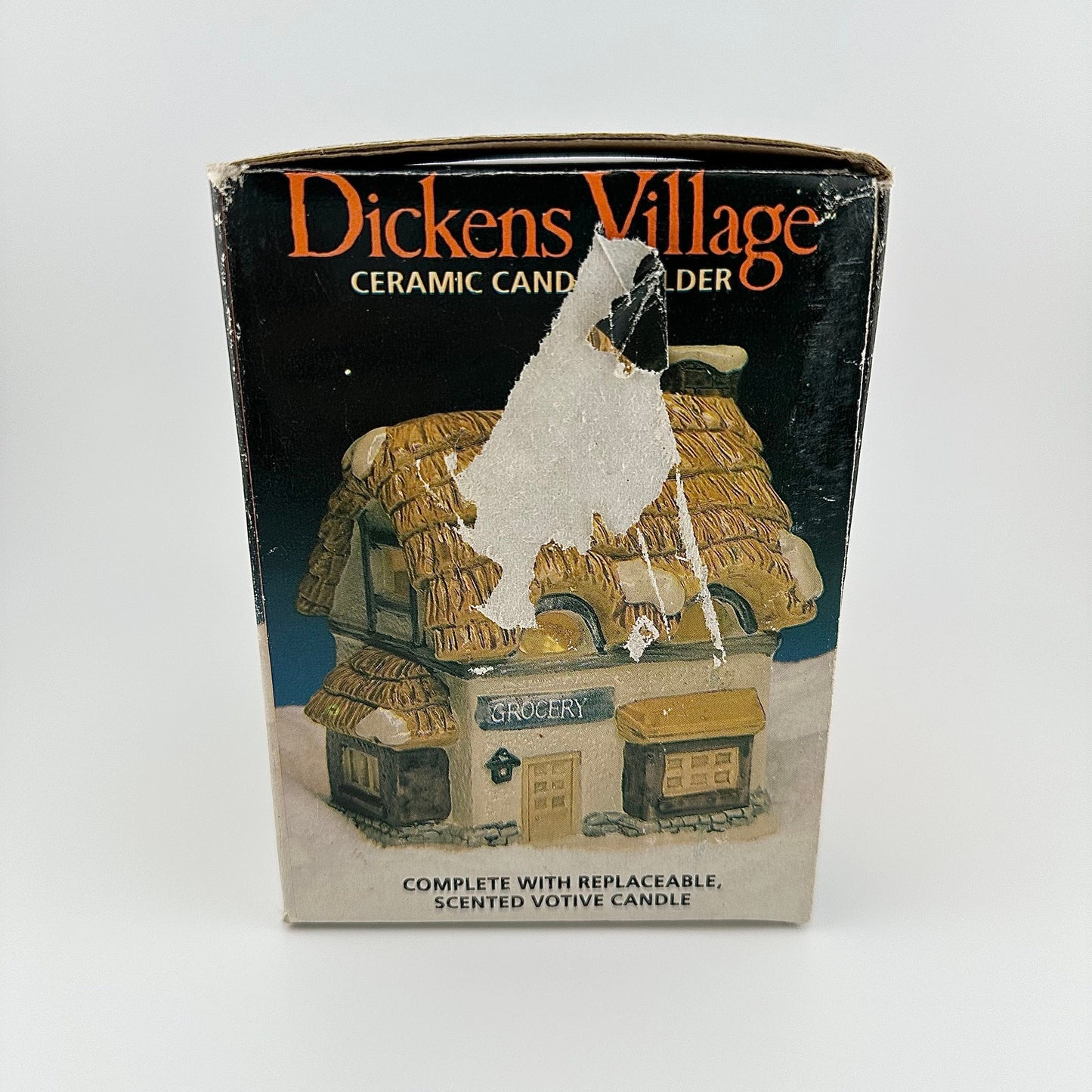 Vintage Ceramic Candle Holder of Grocery Store and Made by Dickens Village