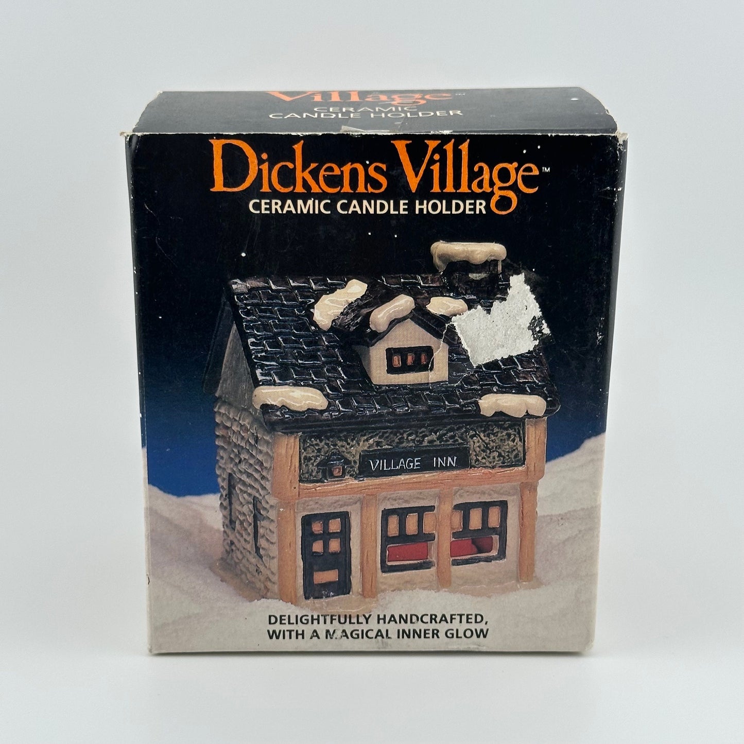 Vintage Ceramic Candle Holder of Village Inn by Dickens Village, In Original Box