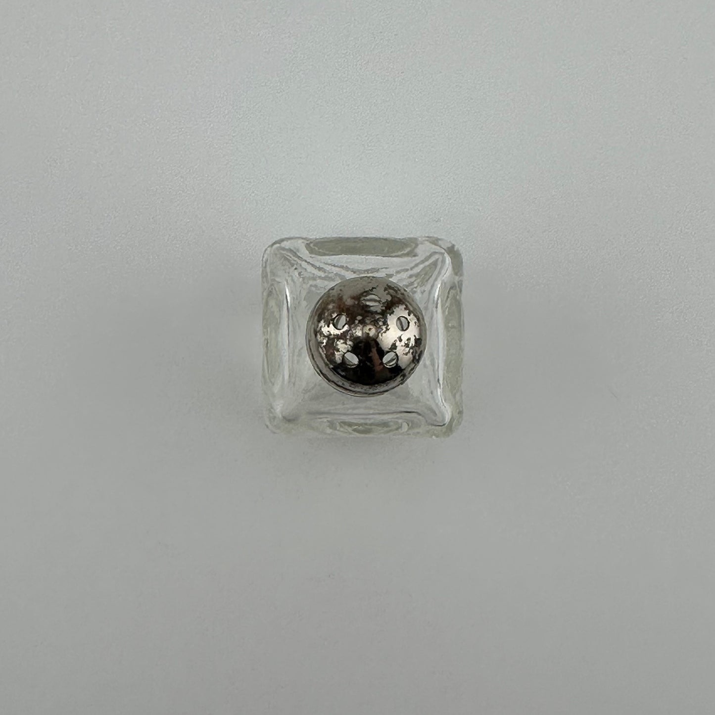 Vintage Salt and Pepper Shaker Set, Square Pressed Glass with Chrome Lid.