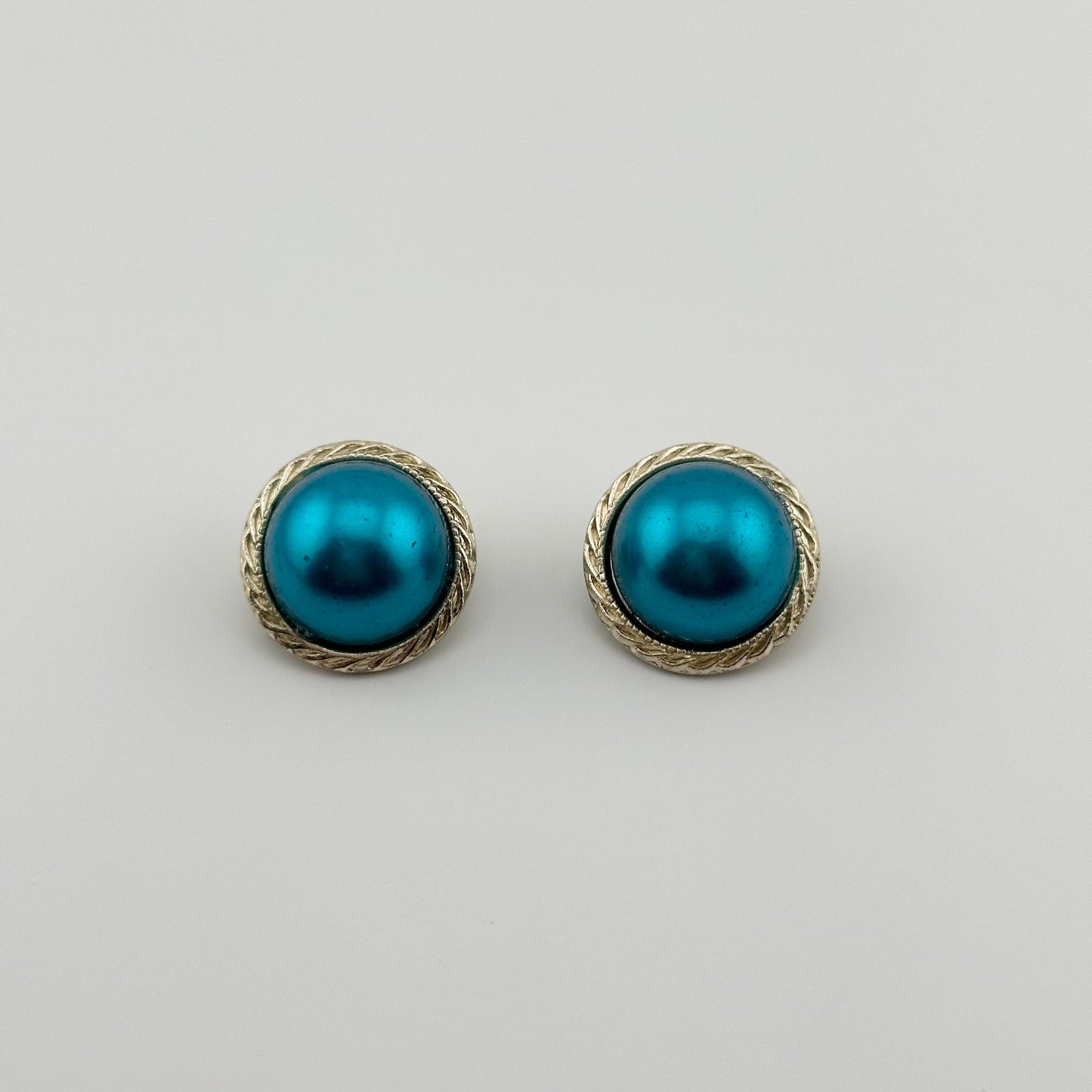 Vintage Clip-On Plastic Earrings, Turquoise with Silver Back, Made in Japan.