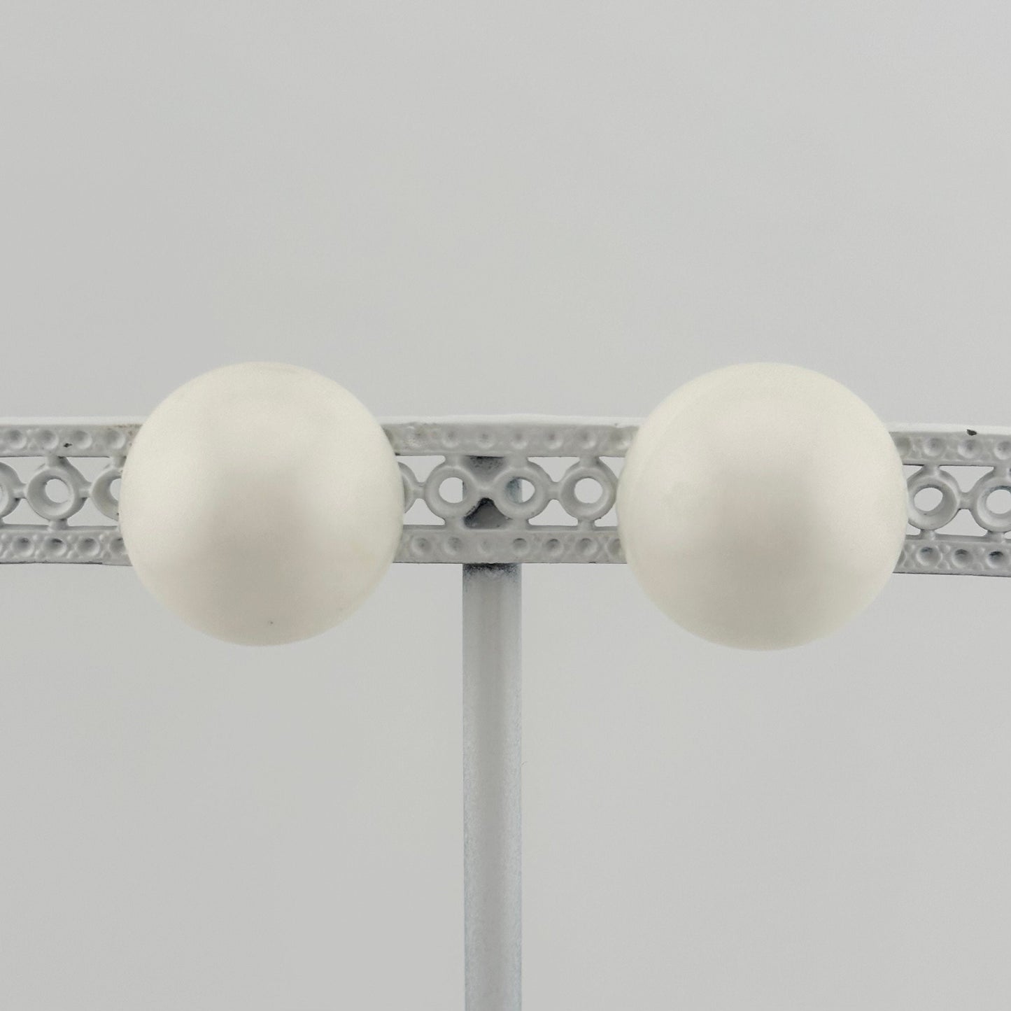 Vintage Plastic Clip-On Earrings, White with Gold-Tone Back, Made in Japan.