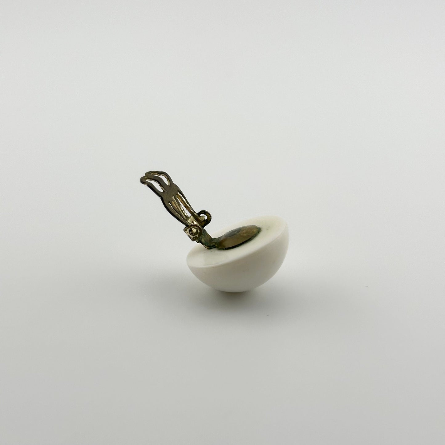 Vintage Plastic Clip-On Earrings, White with Gold-Tone Back, Made in Japan.