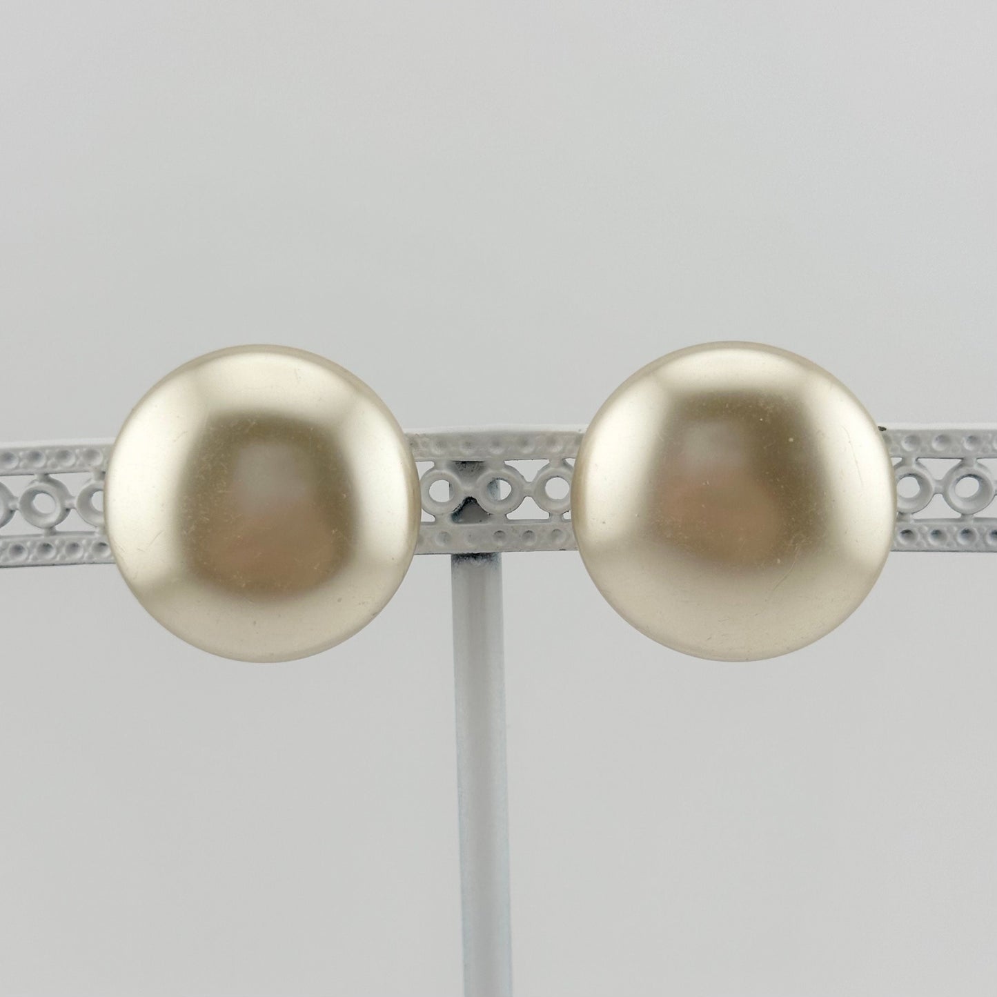 Vintage Clip-On Plastic Earrings, Iridescent White, Made in Japan.