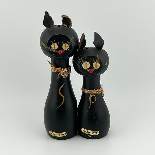 Vintage Magnetic Black Cat Salt and Pepper Shakers, Made by Enesco, Japan.